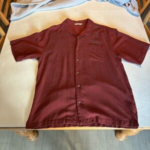 Tommy Bahama Shirt Mens M Red Button Up Short Sleeve Floral Silk Hawaiian Aloha